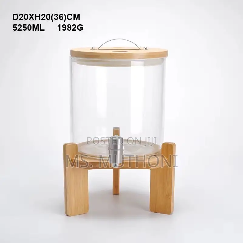 5l Glass Drink Dispenser With a Bamboo Stand and Lid,