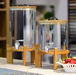 5l Glass Drink Dispenser With a Bamboo Stand and Lid,