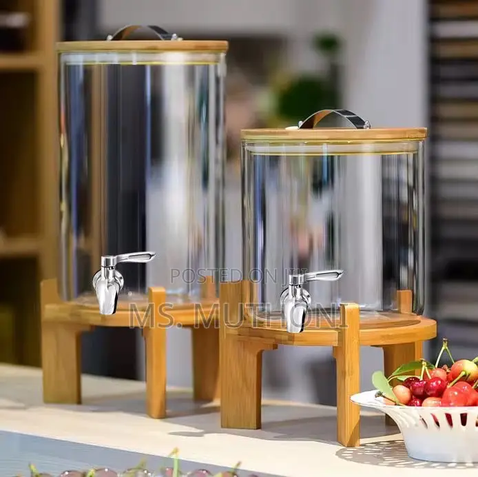 5l Glass Drink Dispenser With a Bamboo Stand and Lid,
