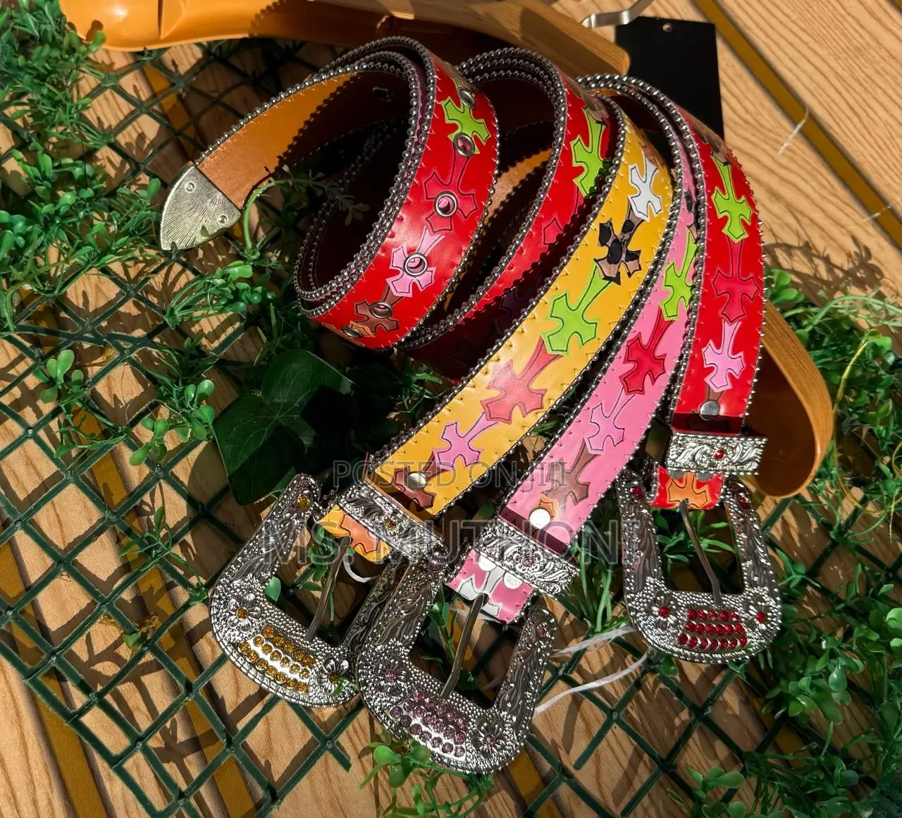 B. Simon Rhinestone-Studded Leather Western Belts