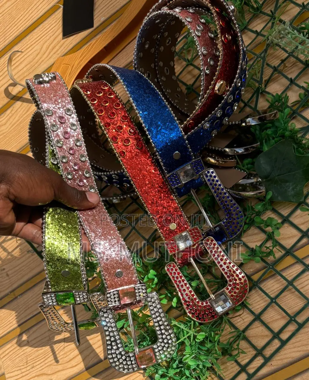 B. Simon Rhinestone-Studded Leather Western Belts