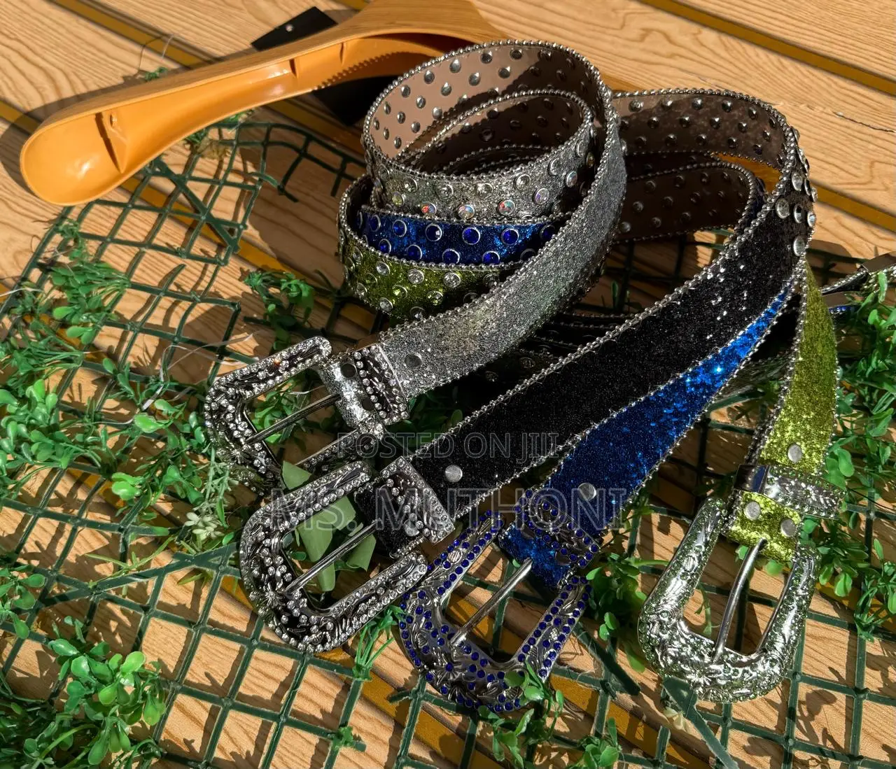 B. Simon Rhinestone-Studded Leather Western Belts