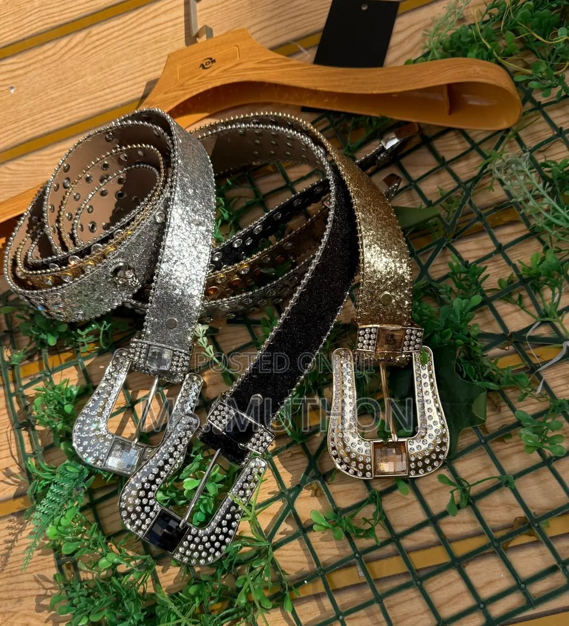 B. Simon Rhinestone-Studded Leather Western Belts
