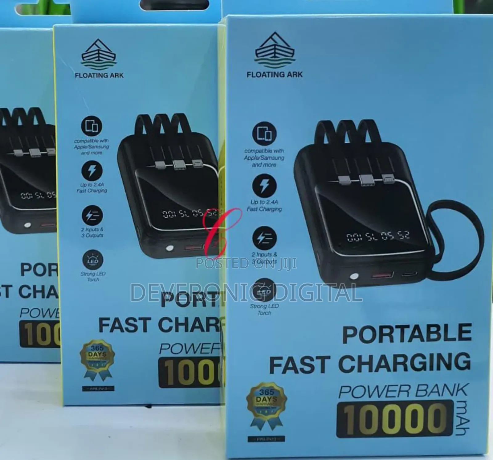 10,000mah Portable Power Bank *With 3 Built in Cables* and *Led Torch*