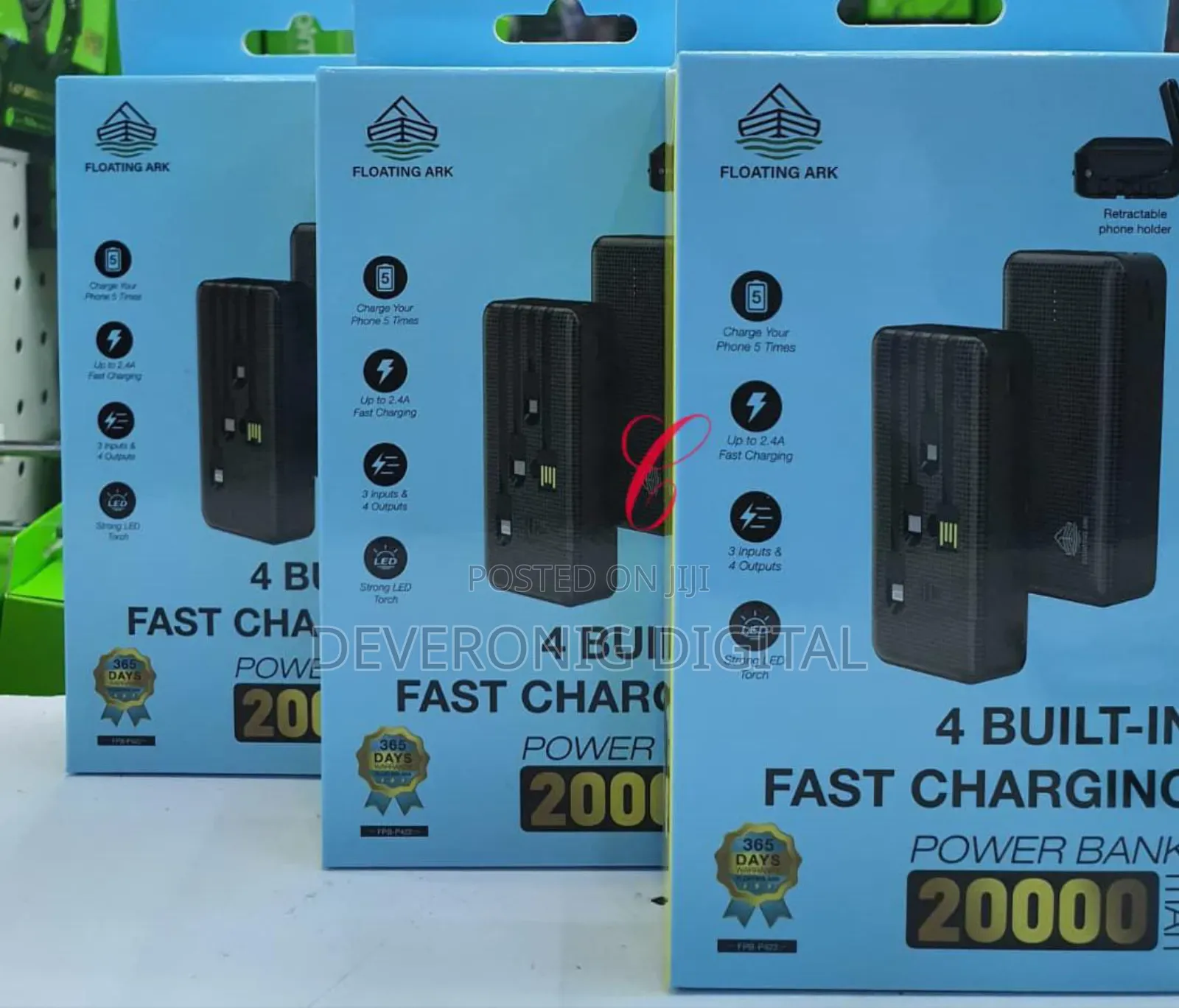 20,000mah Power Bank With4 Built in Cables *Retractable Phone Holder