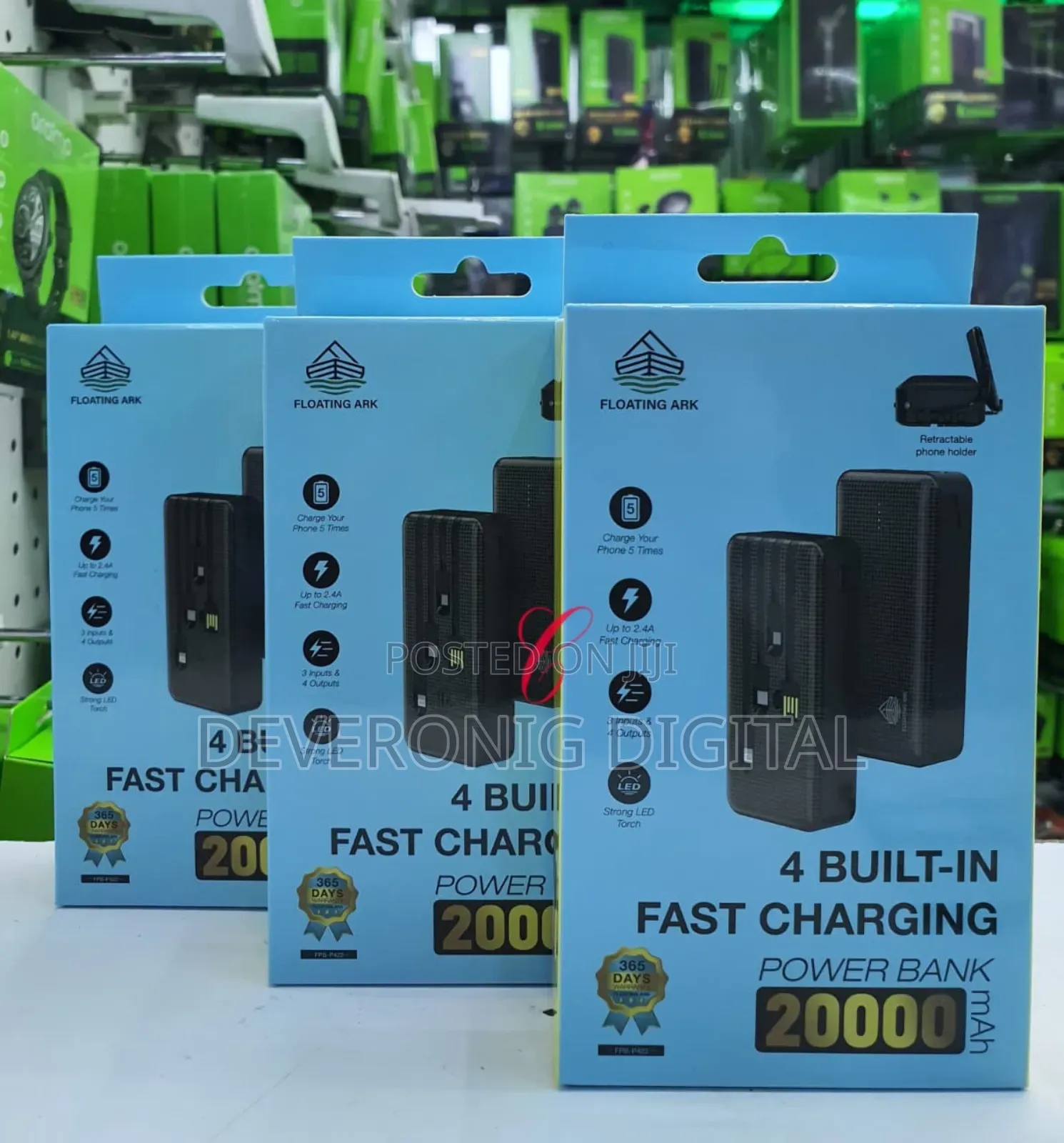 20,000mah Power Bank With4 Built in Cables *Retractable Phone Holder