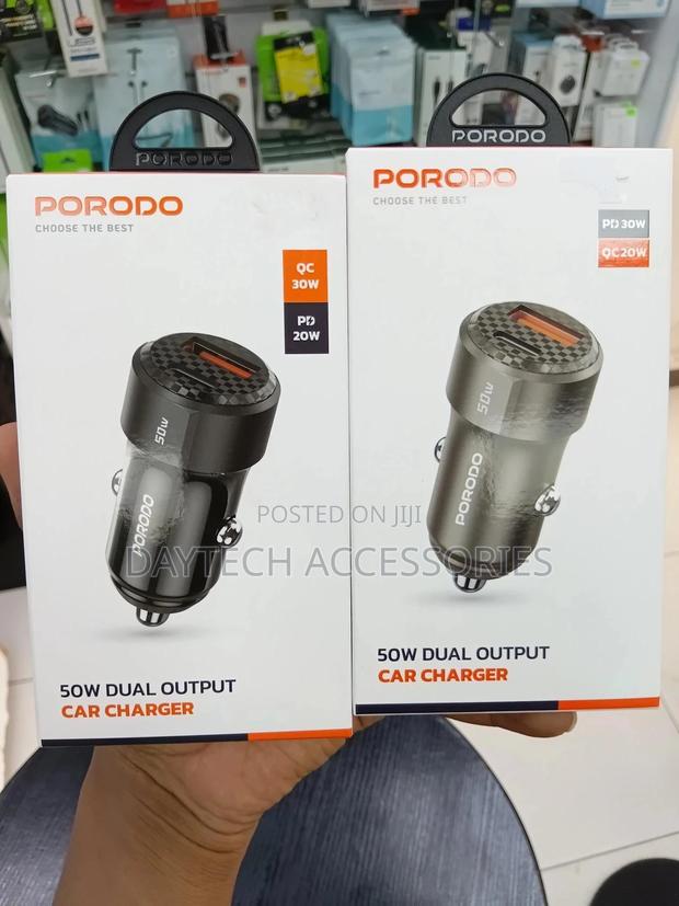 Porodo 50w Dual Port Car Charger Pd 20w Qc 30w - Black
