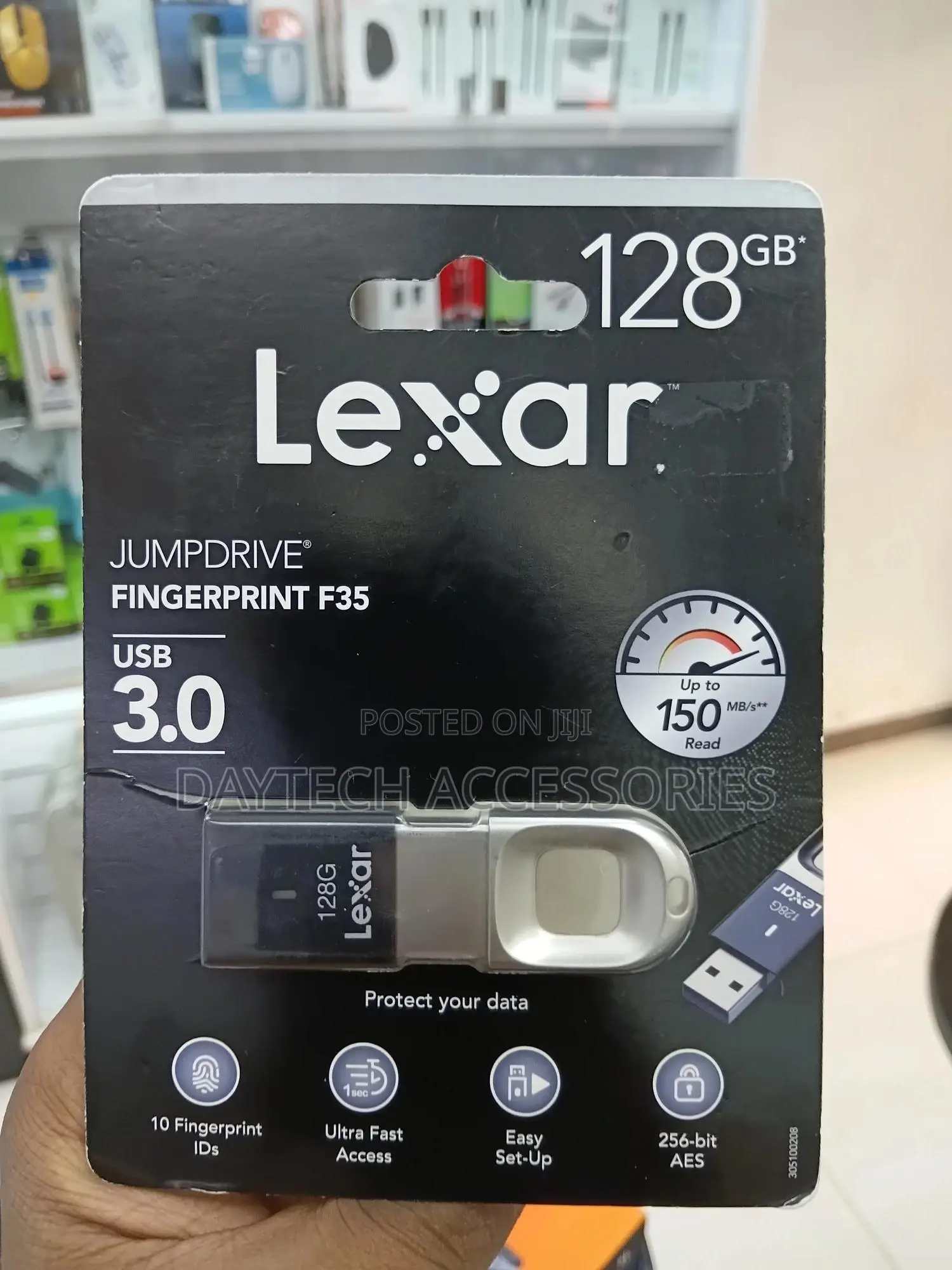 Lexar 128gb Jumpdrive Fingerprint F35 Usb 3.0 Flash Drive.