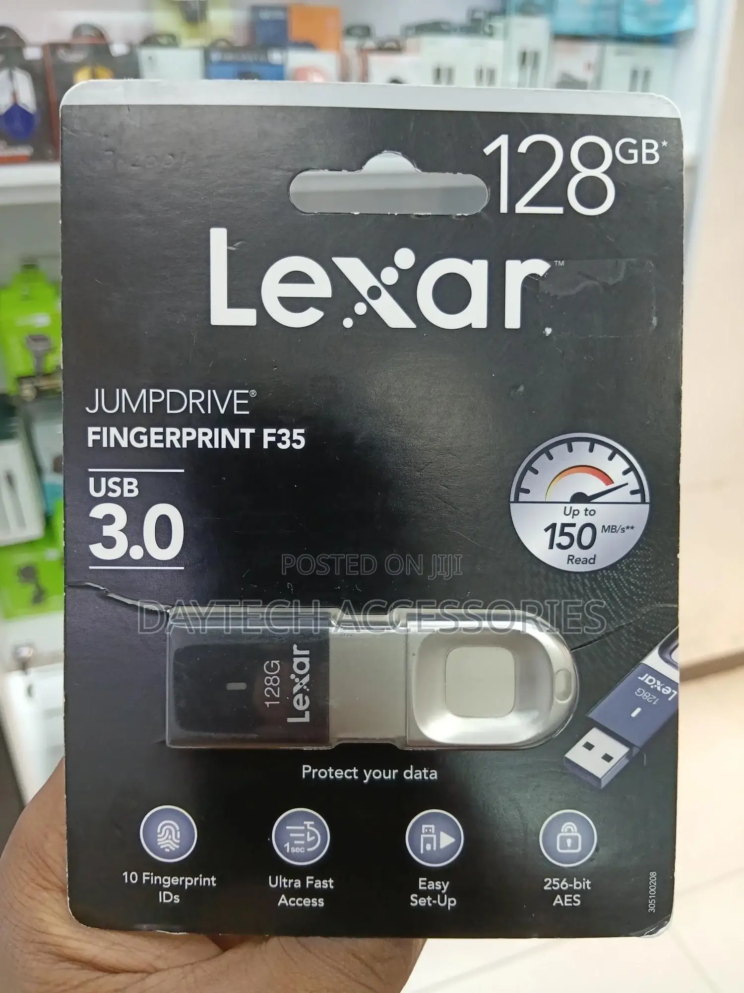 Lexar Jumpdrive Fingerprint F35 128 Gb Usb 3.0 Flash Drive - Black