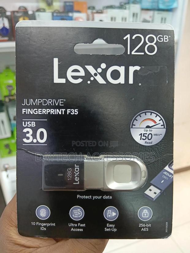 Lexar Jumpdrive Fingerprint F35 128 Gb Usb 3.0 Flash Drive - Black