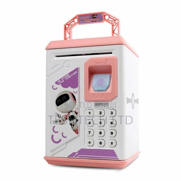 Electronic Robot Piggy Bank With Fingerprint Password Safe Pink
