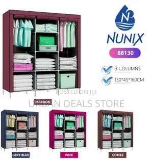 3-Column Portable Metallic Heavy- Duty Wardrobe