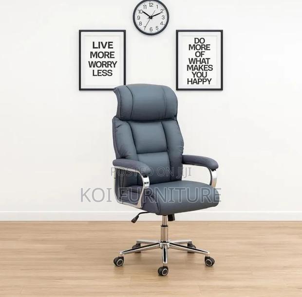 Office Chair; High Backrest Grey Executive Leather Padded Seats