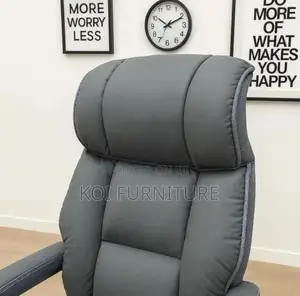 Office Chair; High Backrest Grey Executive Leather Padded Seats