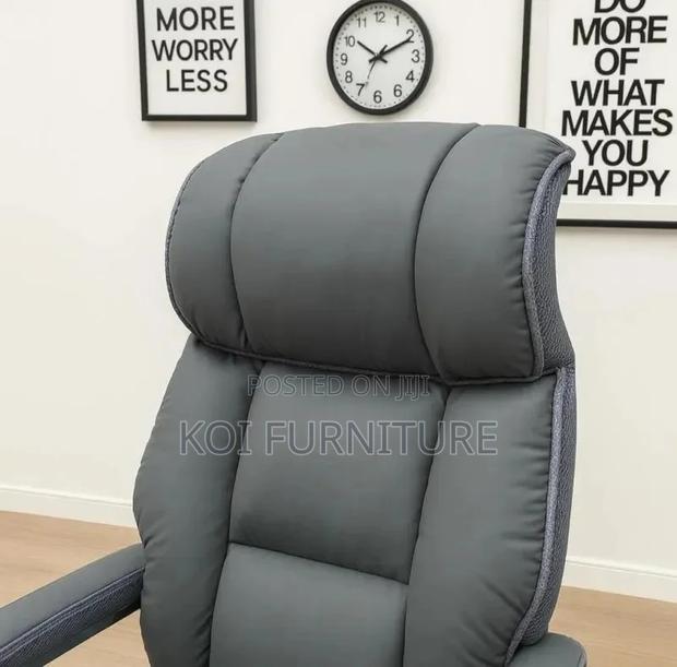 Office Chair; High Backrest Grey Executive Leather Padded Seats - thumbnail 2