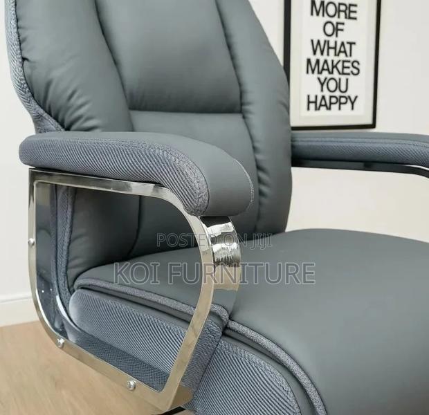 Office Chair; High Backrest Grey Executive Leather Padded Seats - thumbnail 3