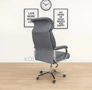 Office Chair; High Backrest Grey Executive Leather Padded Seats