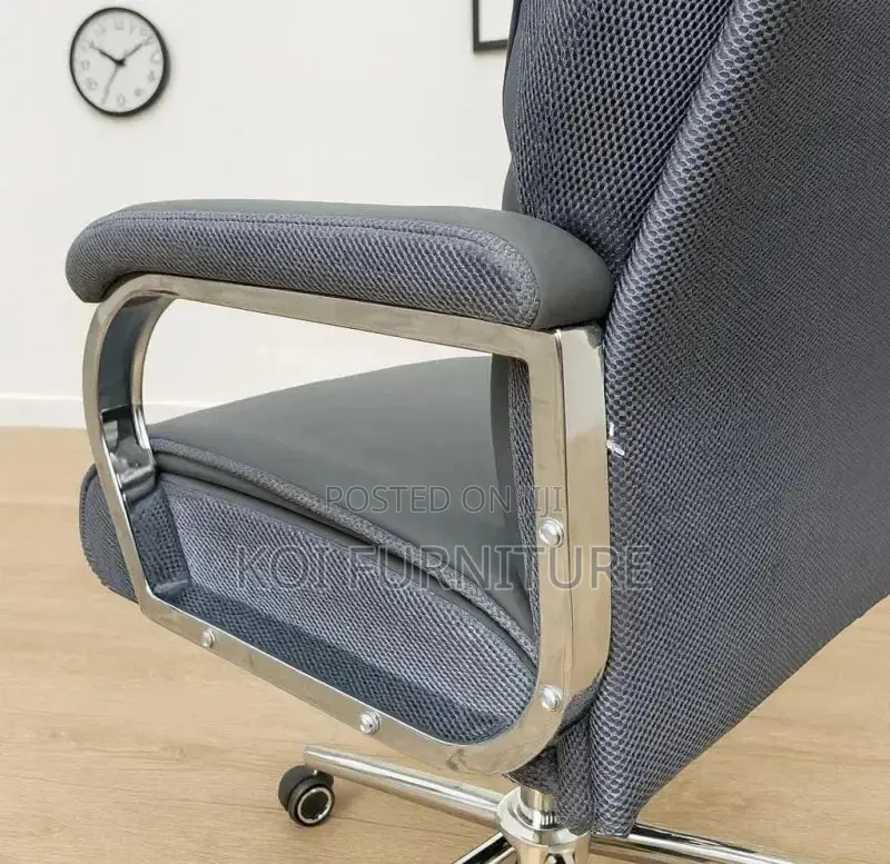 Office Chair; High Backrest Grey Executive Leather Padded Seats