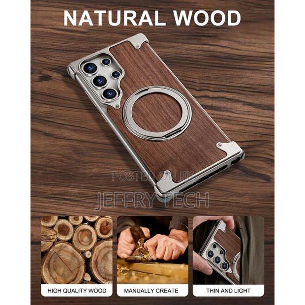 Magnetic Wood-Armor Wooden Cover for Samsung S25 Ultra – Brushed Silv - thumbnail 3