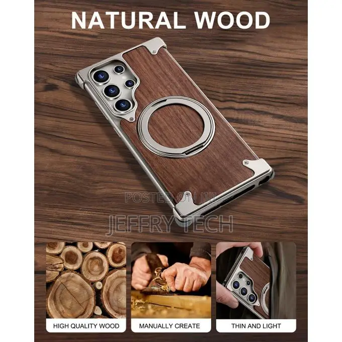 Magnetic Wood-Armor Wooden Cover for Samsung S25 Ultra – Brushed Silv