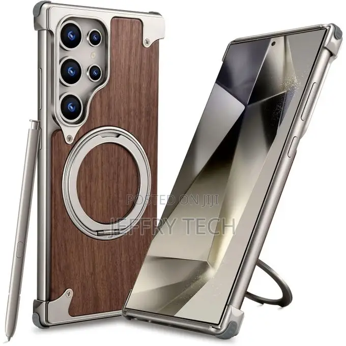 Samsung S24 Ultra Magnetic Wood-Armor Case (Natural Walnut Aluminum)