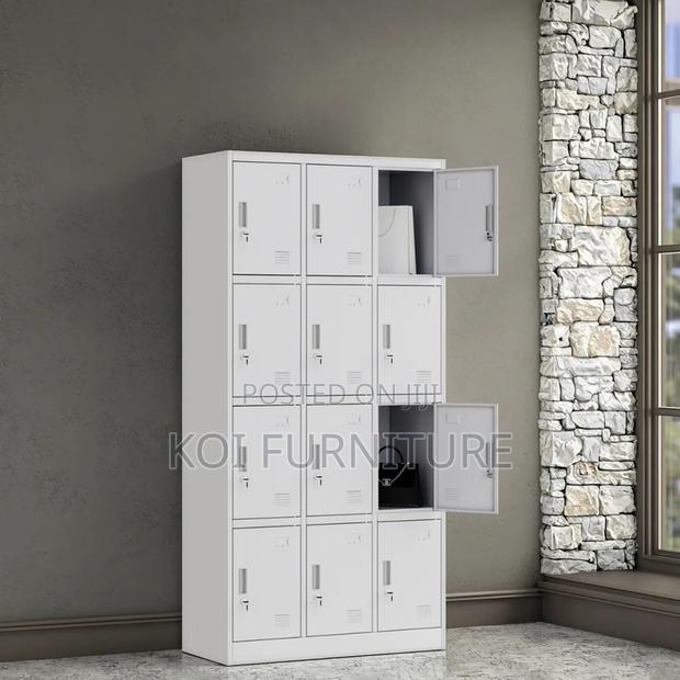 Office Cabinet; 12 Lockers Gray Lockable Cabinet With Key for Offices - main view