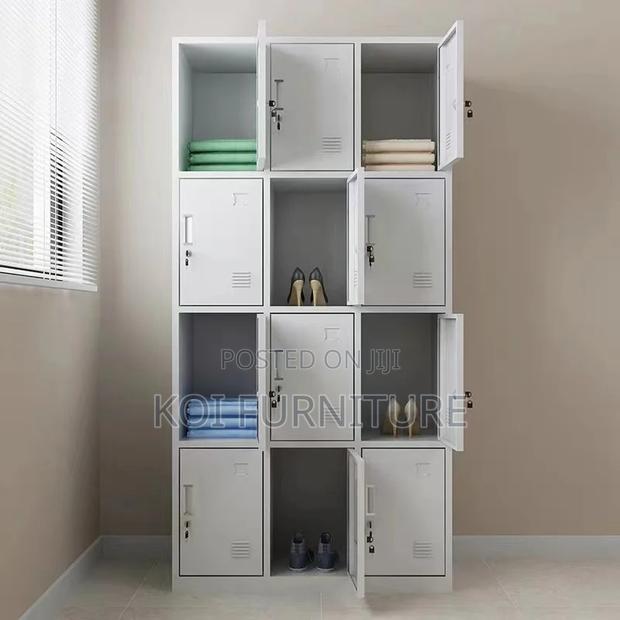 Office Cabinet; 12 Lockers Gray Lockable Cabinet With Key for Offices - thumbnail 3