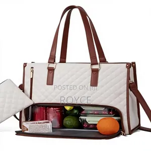 Quilted Laptop Tote  Bag With Insulated Lunch Compartment