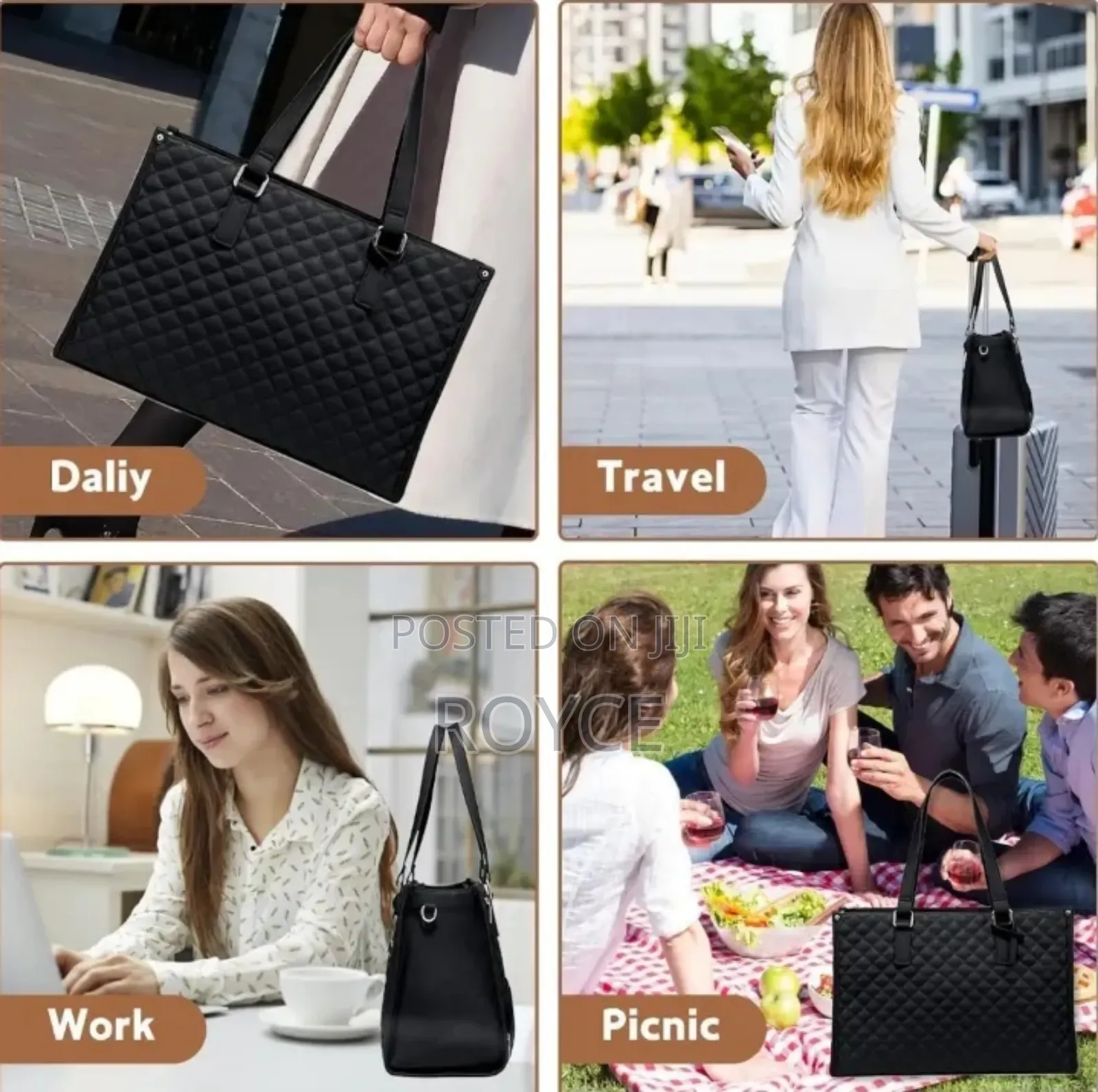 Quilted Laptop Tote  Bag With Insulated Lunch Compartment