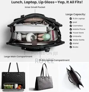 Quilted Laptop Tote  Bag With Insulated Lunch Compartment
