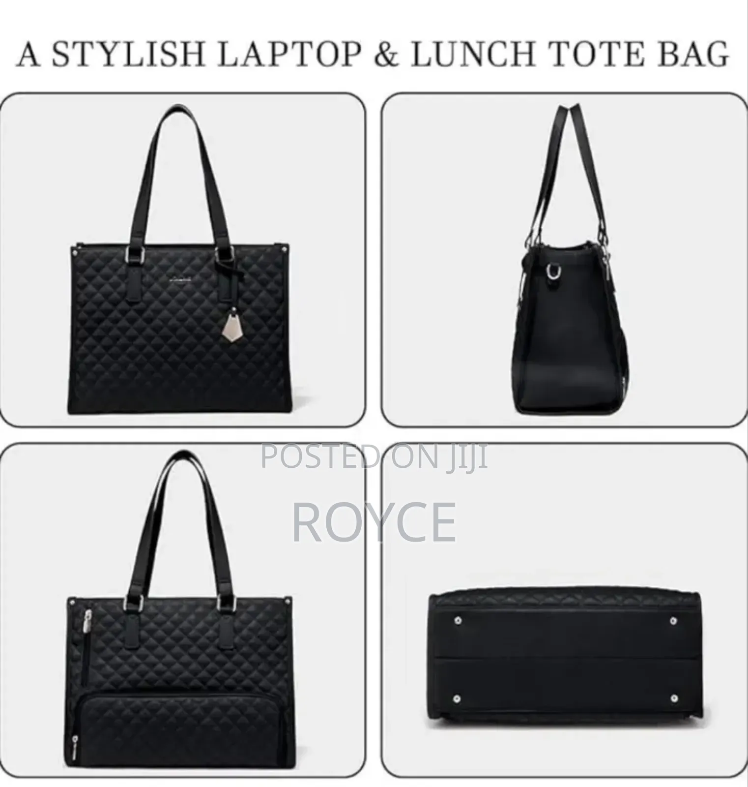 Quilted Laptop Tote  Bag With Insulated Lunch Compartment