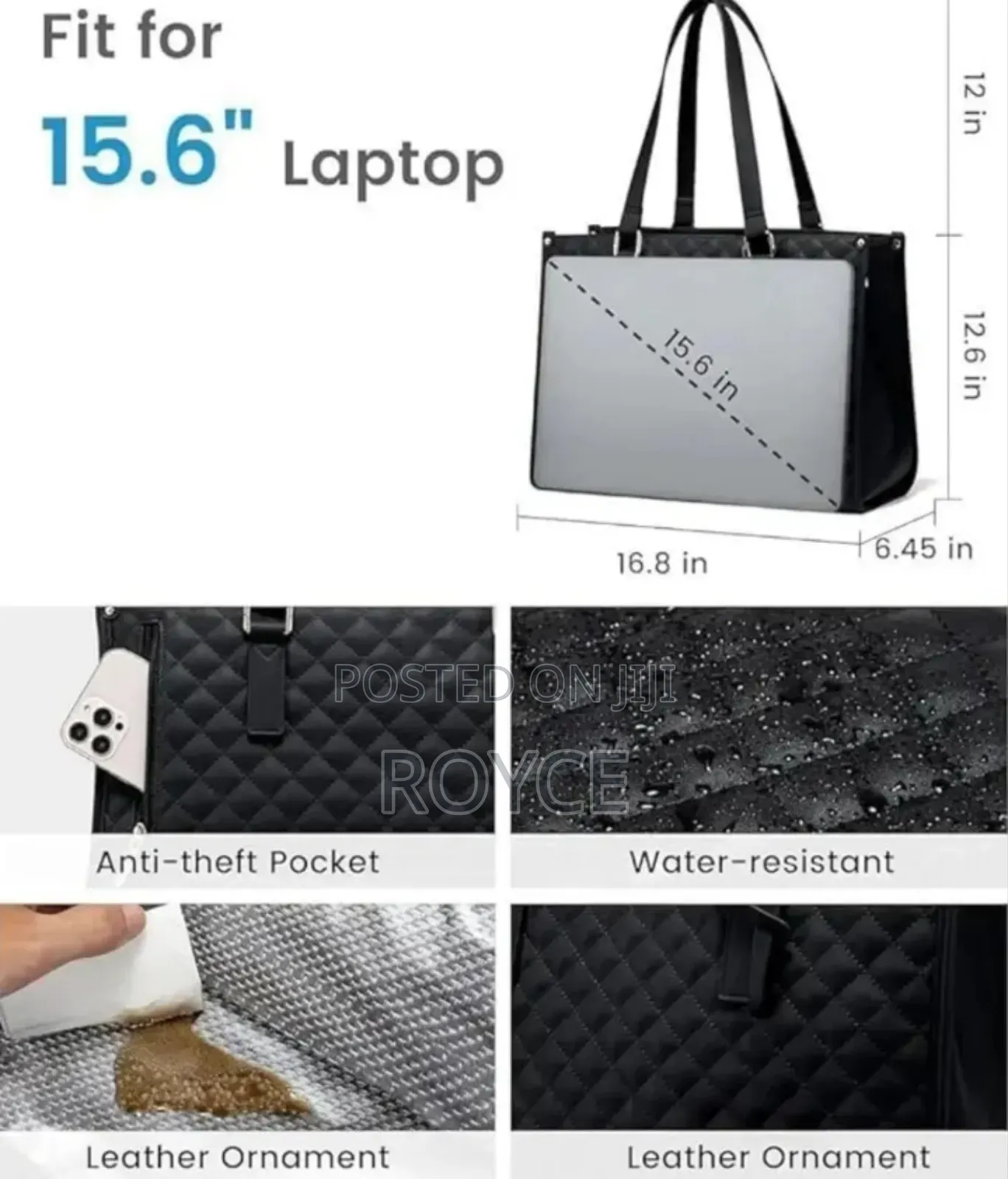 Quilted Laptop Tote  Bag With Insulated Lunch Compartment