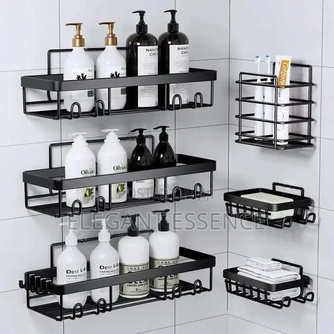 6pc Rustproof Stainlesssteel Shower Caddy Nodrilling Wall Mount Corner