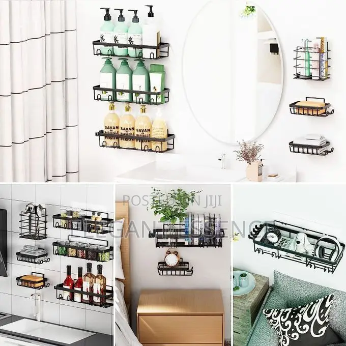 6pc Rustproof Stainlesssteel Shower Caddy Nodrilling Wall Mount Corner