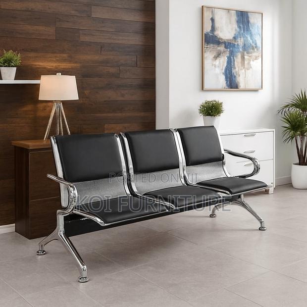 Office Benches; Black Three Seaters Reception Bench - main view