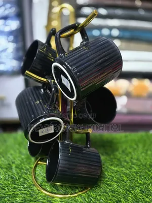 *Black Ribbed Ceramic Mugs 350ml Material Ceramic 
Contains:* 6 Cups
*