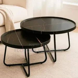 2-in-1 Black Coffee Table With Marble Effects