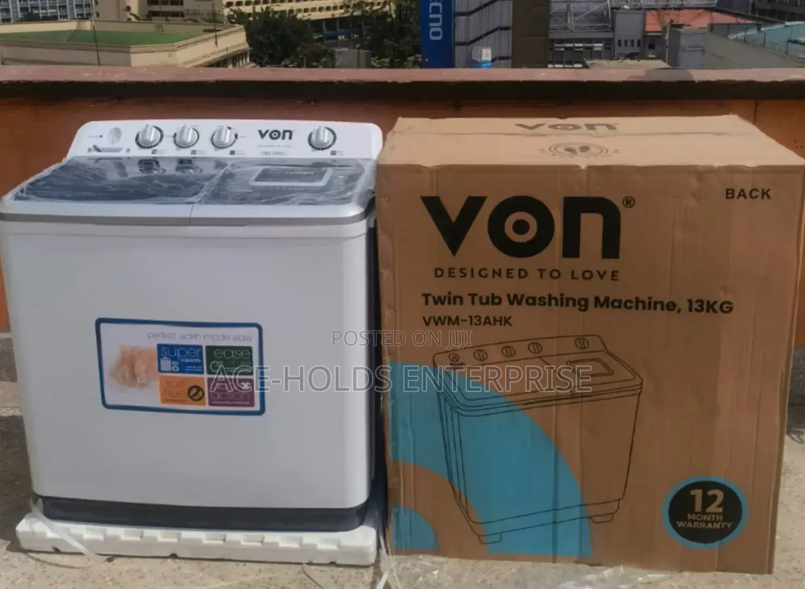 Von 13kgs Twin Tub Washing Machine - Wash and Spin (White)