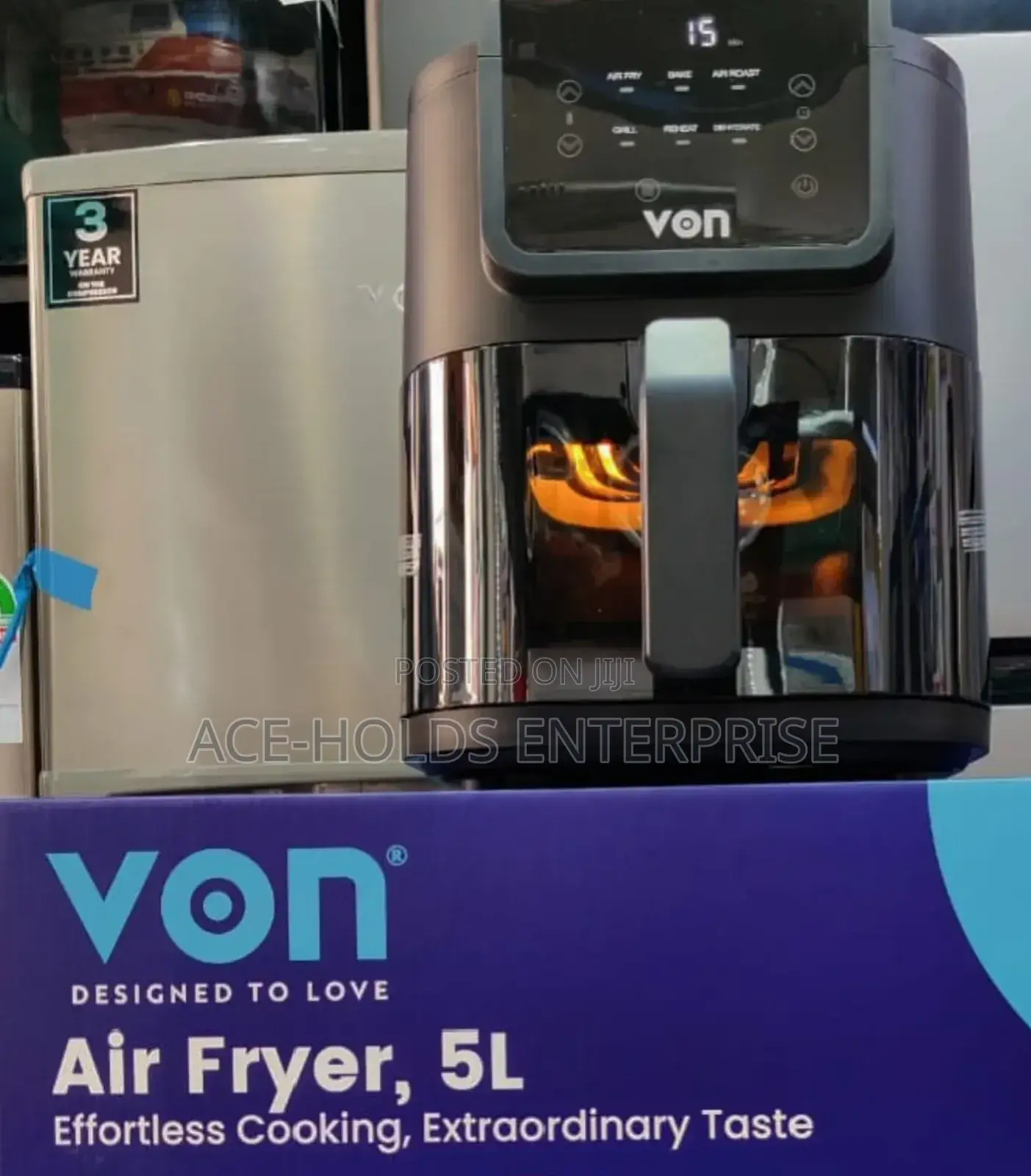 Von 5 Litres Digital Slim Design Air Fryer Toxin- Free Coated Basket