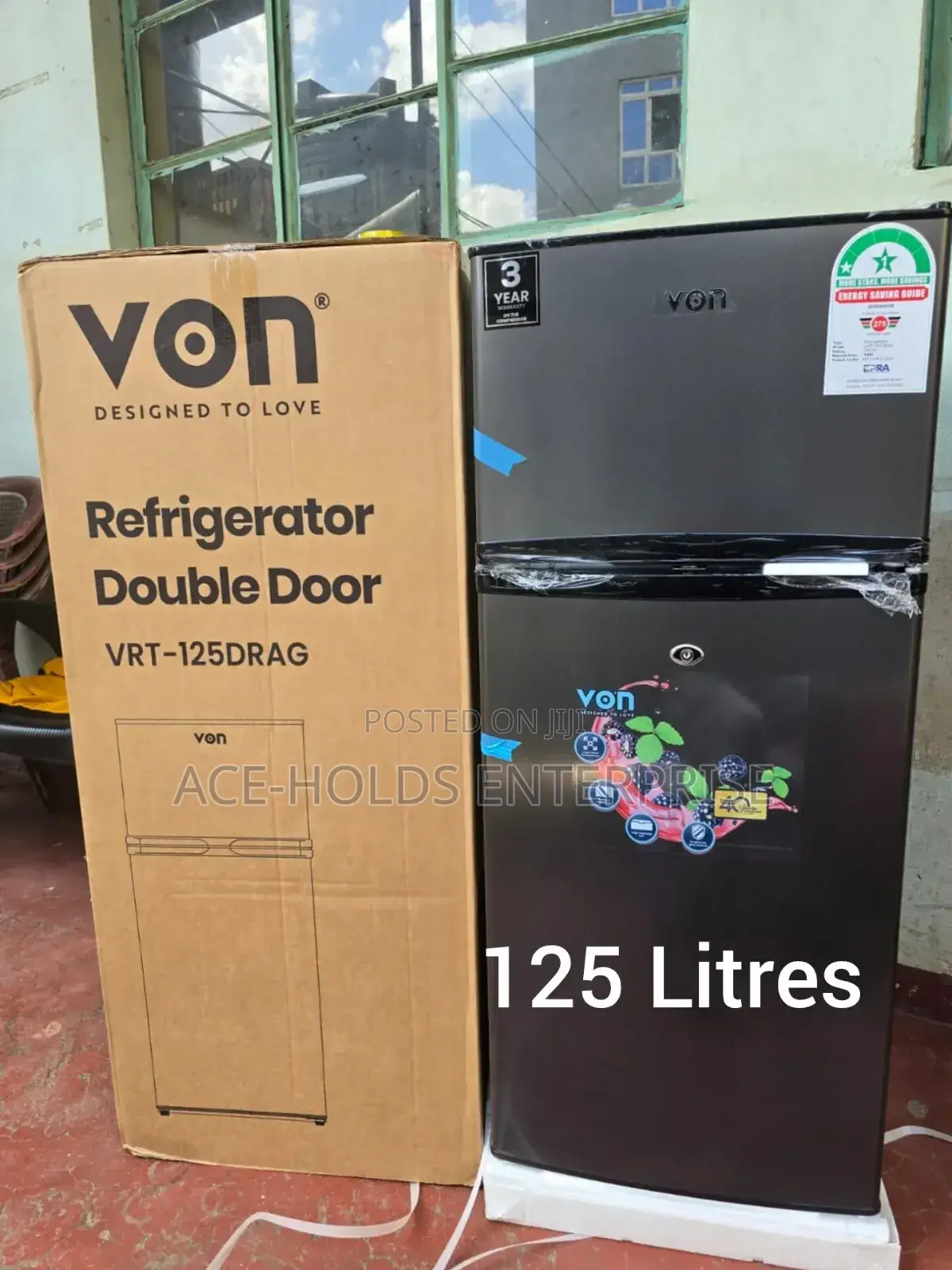 Von Double Door Fridge 125 Litres Direct Cool - Dark Inox