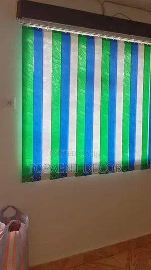 Green,Blue And White Slats For Vertical Office Window Blinds