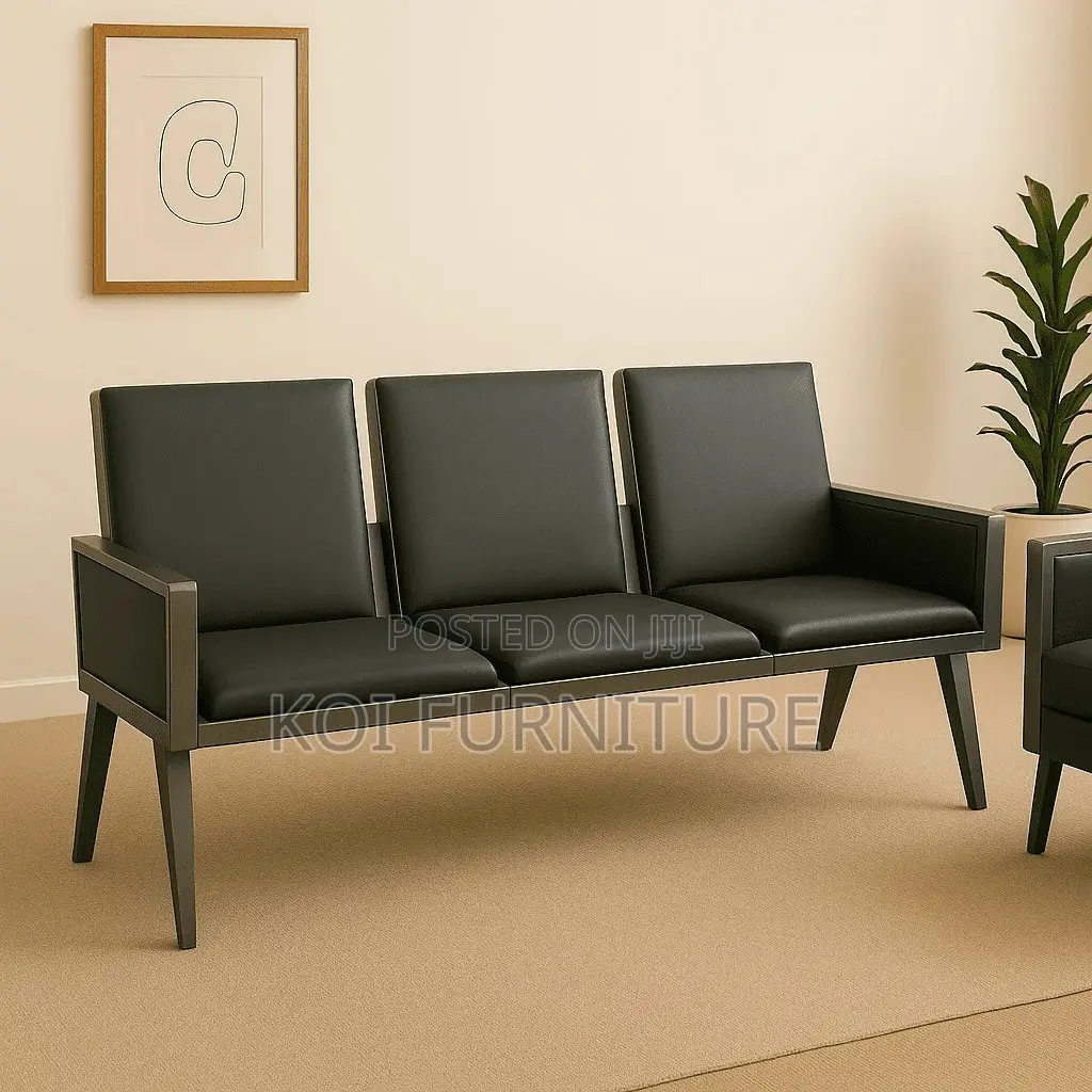 Office Bench; Three Seaters Reception Area Bench With Armrest