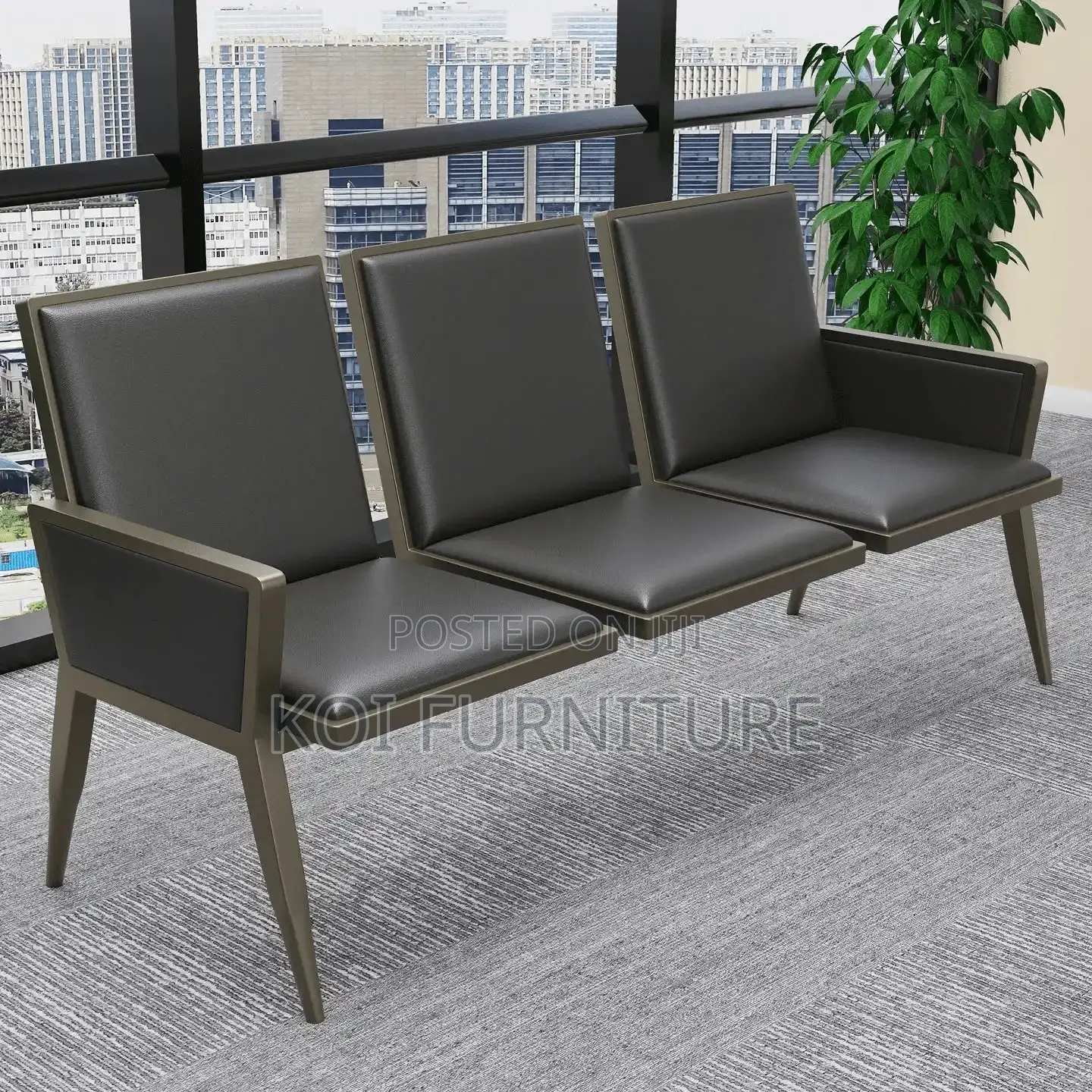 Office Bench; Three Seaters Reception Area Bench With Armrest