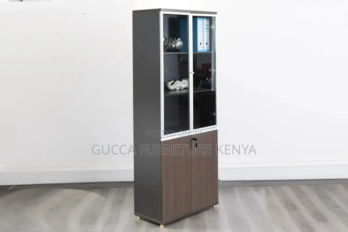 2-door Wooden Glass Front Filling Cabinet