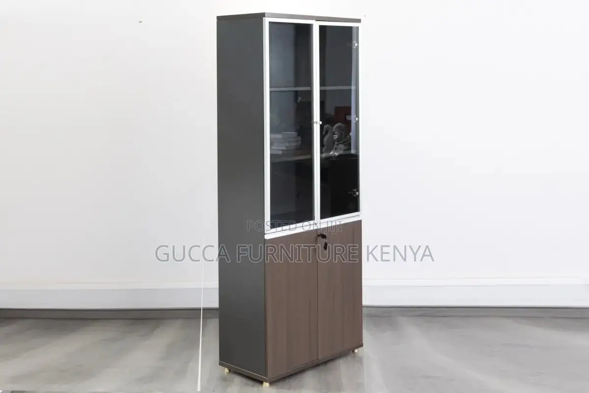 2-door Wooden Glass Front Filling Cabinet