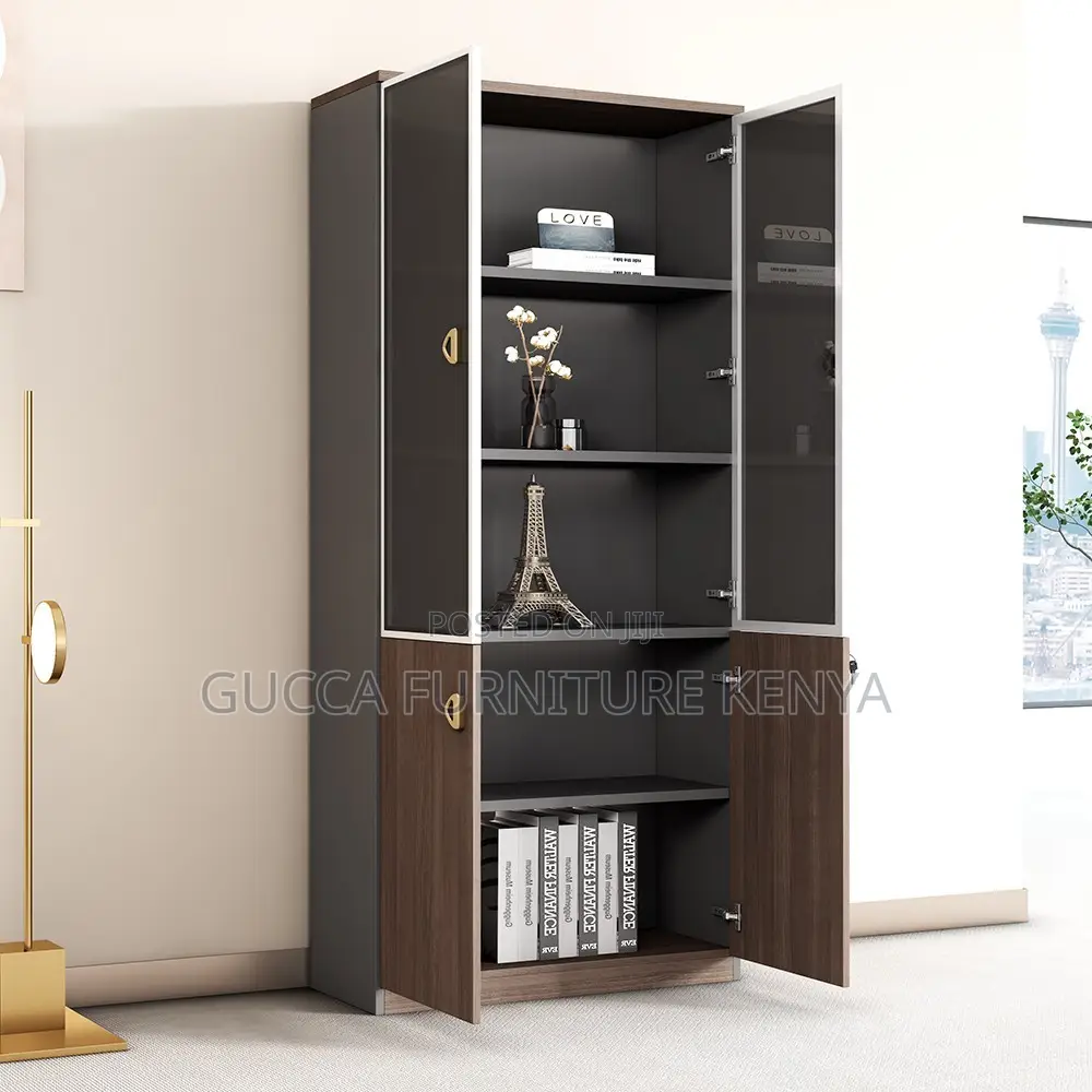 2-door Wooden Glass Front Filling Cabinet