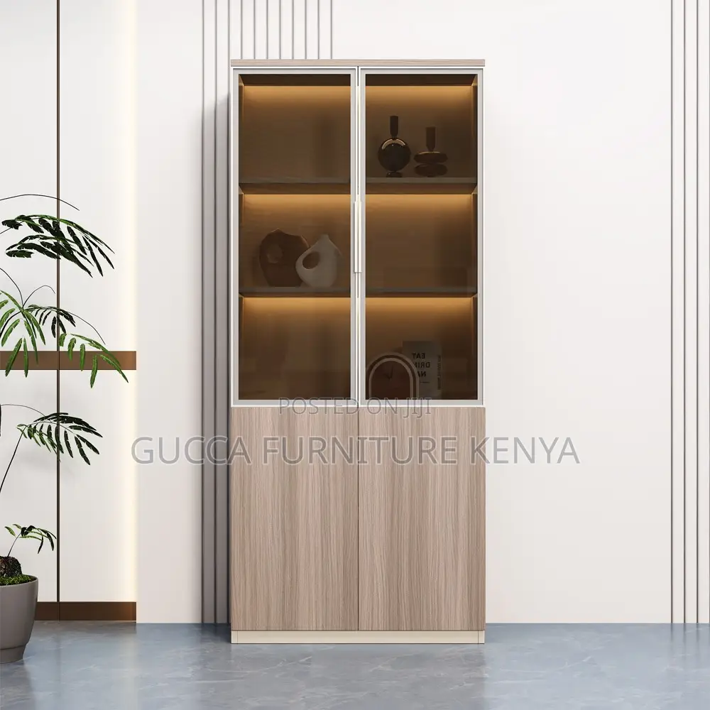2-door Wooden Glass Front Filling Cabinet