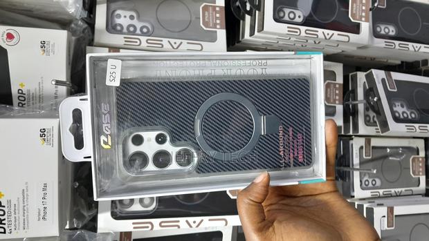 Khan Carbon Fiber Case With Stand Ring Magsafe for Galaxy S25 Ultra