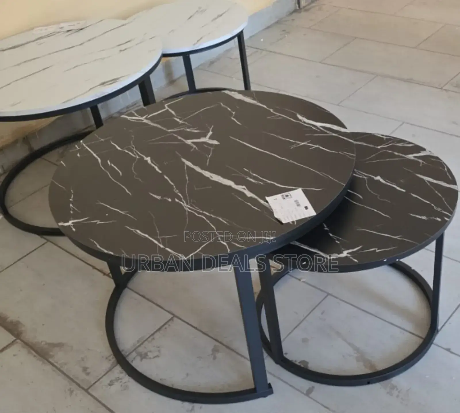 White Black Nesting Coffee Table Marble Effect