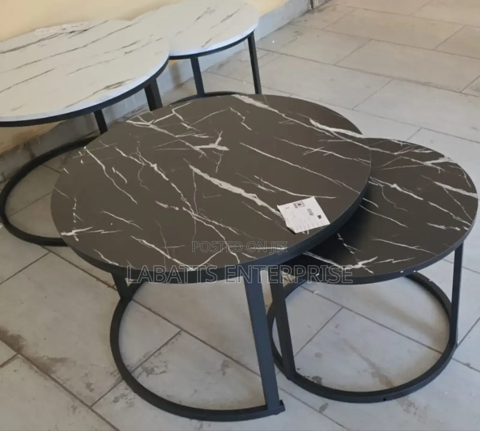 White Black Nesting Coffee Table Marble Effect